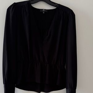 7 For All Mankind Black V-Neck Blouse